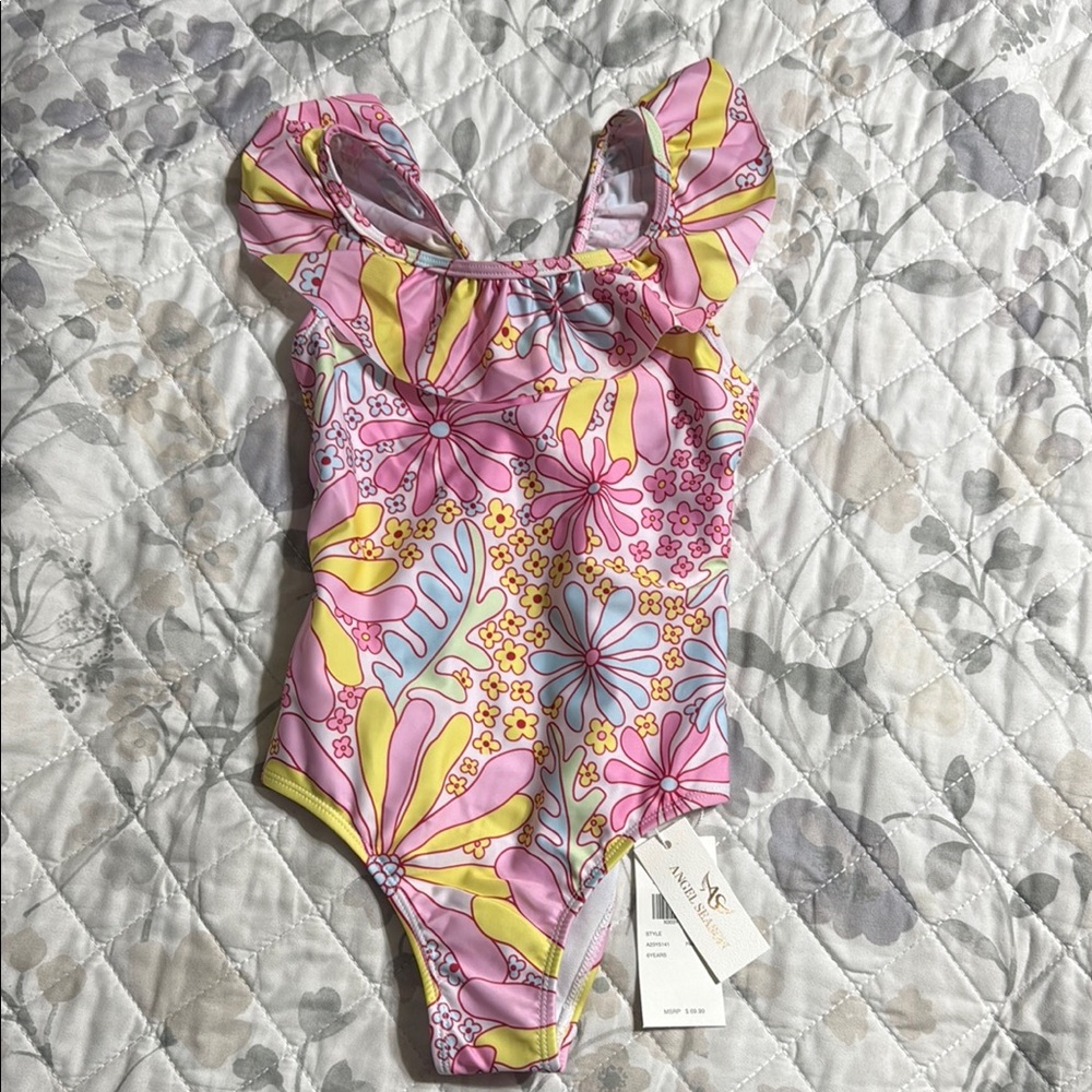 Pink Floral One-Piece kid’s Swimsuit 6years